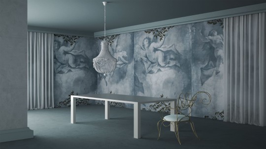 Yo2 OA1.04 FF Offbeat Antiques - renesansowy mural z aniołami z elementami leśnymi