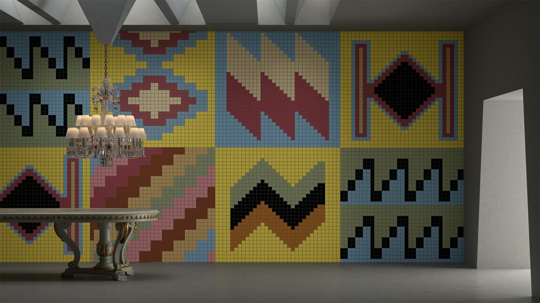 Yo2 AZ1.01.1 FF Azteco - geometryczny mural w kolorowe symbole