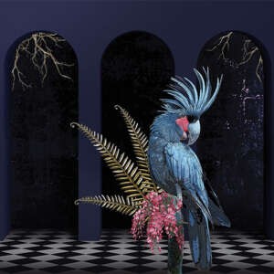 Yo2 FA1.01.1 FF/GL Fantasmagoria - mural z motywem papugi, łuku i kwiecistych drzew