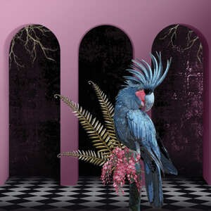 Yo2 FA1.01.2 FF/GL Fantasmagoria - mural z motywem papugi, łuku i kwiecistych drzew