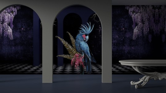 Yo2 FA1.01.2 FF/GL Fantasmagoria - mural z motywem papugi, łuku i kwiecistych drzew