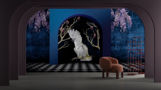 Yo2 FA1.02.2 FF/GL Fantasmagoria - mural z motywem papugi, łuku i kwiecistych drzew