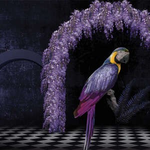 Yo2 FA1.03.2 FF/GL Fantasmagoria - mural z motywem papugi, łuku i kwiecistych drzew