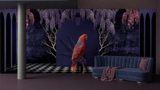 Yo2 FA1.04.1 FF/GL Fantasmagoria - mural z motywem papugi, łuku i kwiecistych drzew