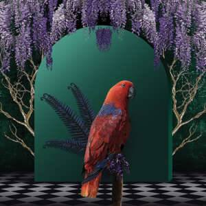 Yo2 FA1.04.2 FF/GL Fantasmagoria - mural z motywem papugi, łuku i kwiecistych drzew