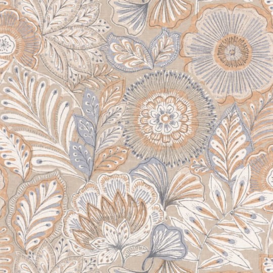 Casadeco 88151925 Bali Batik Beige Ficelle - tapeta w egzotyczne kwiaty i liście