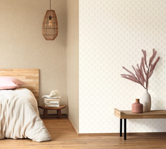 Caselio 100601520 L’epopee Hygge Uni Blanc Or - beżowa tapeta imitująca tkaninę