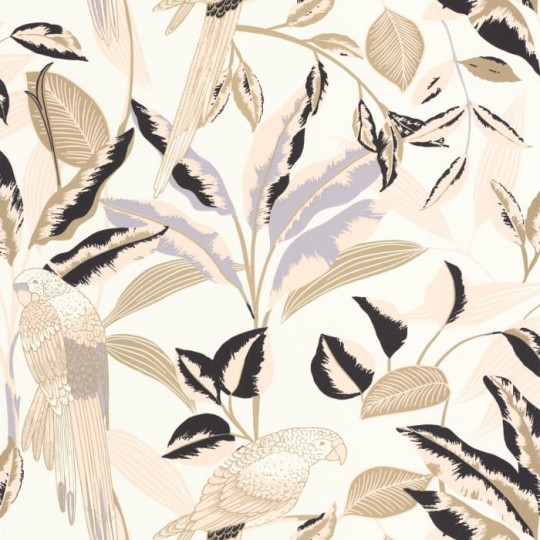 Caselio 103790288 Golden Age Gary Noir Or - tapeta z motywem papug na gałęziach