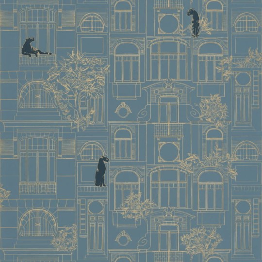 Caselio 103786286 Golden Age James Bleu Paon Or - tapeta z motywem fasady budynku