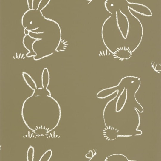 Casadeco 88387526 Once Upon A Time Funny Bunny Vert Kaki - tapeta z króliczkami