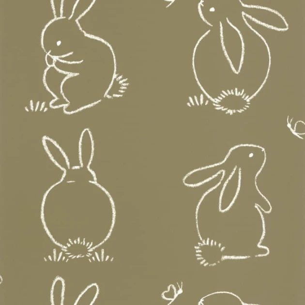 Casadeco 88387526 Once Upon A Time Funny Bunny Vert Kaki - tapeta z króliczkami