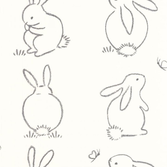 Casadeco 88389050 Once Upon A Time Funny Bunny Noir Graphite - tapeta z króliczkami