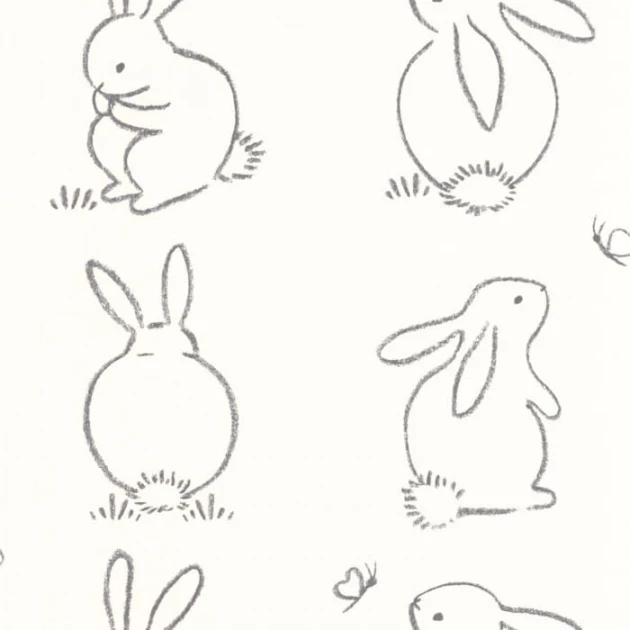 Casadeco 88389050 Once Upon A Time Funny Bunny Noir Graphite - tapeta z króliczkami