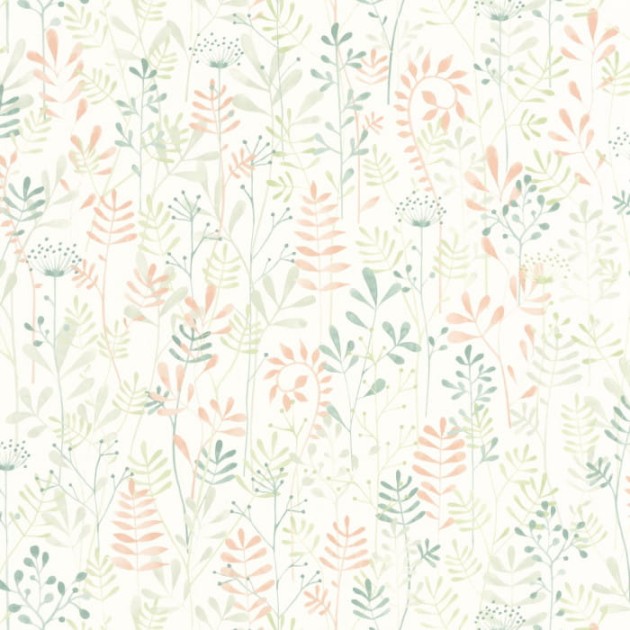 Casadeco 88327742 Once Upon A Time Wild Garden Vert Amande - tapeta z motywem ogrodu i kwiatów
