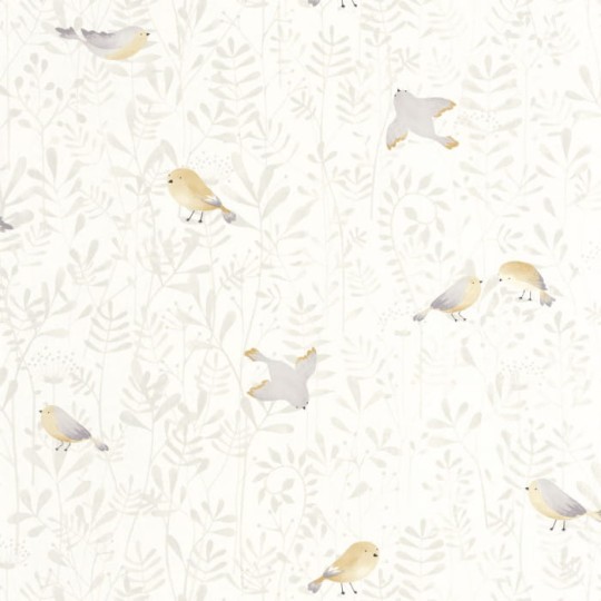 Casadeco 88319021 Once Upon A Time Flying Bird Naturel - tapeta z motywem ptaków i liści