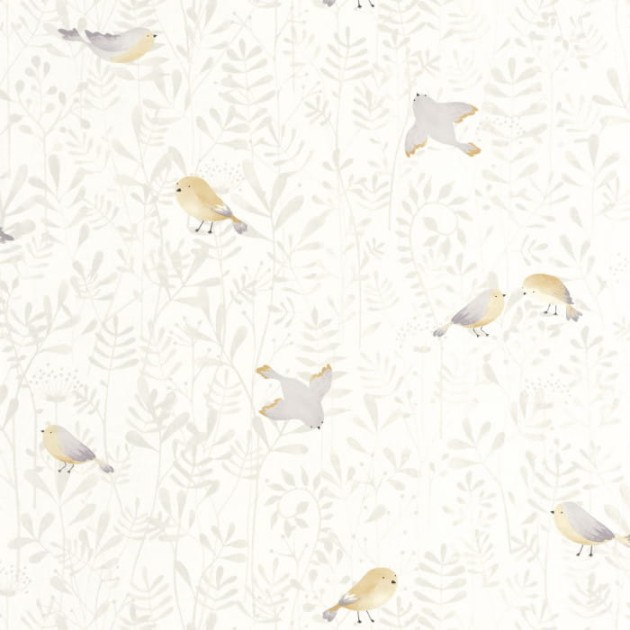Casadeco 88319021 Once Upon A Time Flying Bird Naturel - tapeta z motywem ptaków i liści