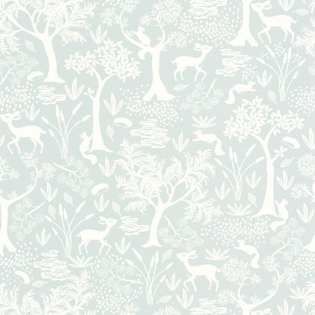 Casadeco 88266548 Once Upon A Time Poetic Forest Bleu Ciel - tapeta z motywem lasu i zwierzątek
