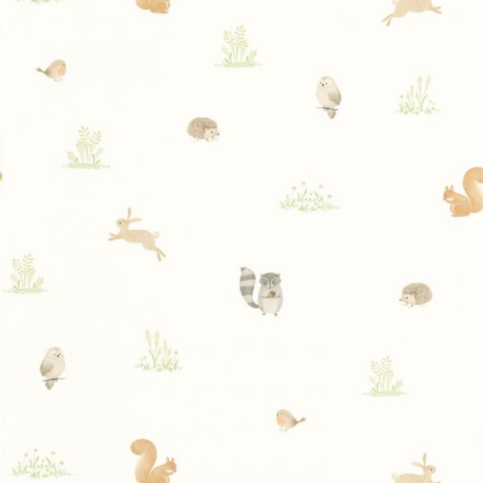 Casadeco 88257024 Once Upon A Time Companions Of The Forest Vert Amande - tapeta leśne zwierzątka