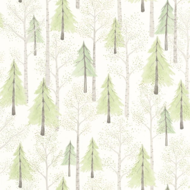 Casadeco 88247356 Once Upon A Time Walk In The Forest Vert Amande - tapeta las