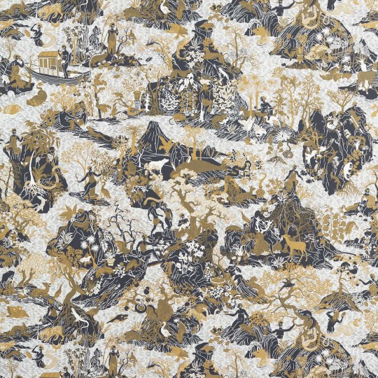 Zoffany 313033 Cotsworld Manor Avalonis Vine Black / Gold - tapeta z motywem ludzi, gór, lasu i dzikich zwierząt