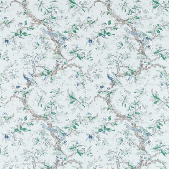 Zoffany 313014 Cotsworld Manor Chintz BLUE STONE - tapeta z motywem gałęzi, kwiatów i ptaków