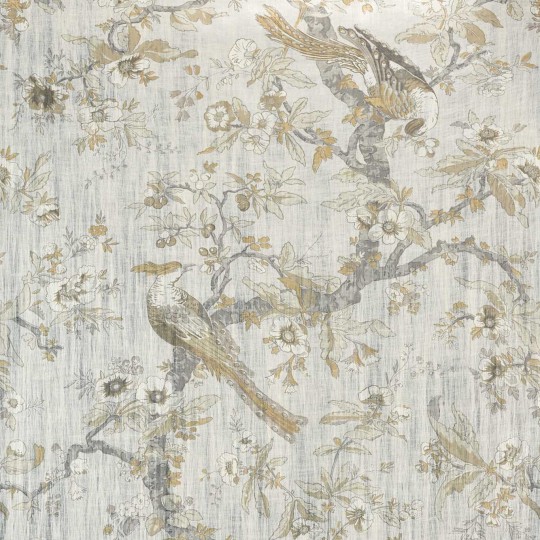 Zoffany 313013 Cotsworld Manor Chintz Lustre QUARTZ GREY - tapeta z motywem gałęzi, kwiatów i ptaków