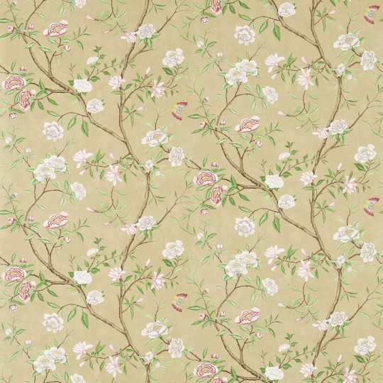 Zoffany NTP06001 Cotsworld Manor NOSTELL PRIORY OLD GOLD / GREEN - tapeta z motywem pnącej róży