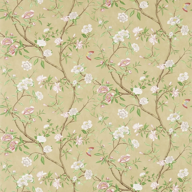 Zoffany NTP06001 Cotsworld Manor NOSTELL PRIORY OLD GOLD / GREEN - tapeta z motywem pnącej róży