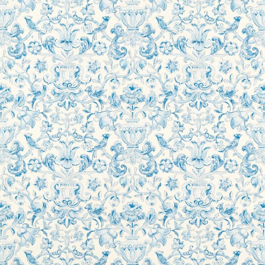 Zoffany 313015 Cotsworld Manor POMPADOUR PRINT INDIGO - tapeta z motywem akwarelowych ptaków, gałęzi i kwiatów