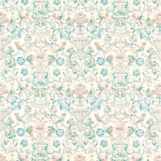 Zoffany 313016 Cotsworld Manor POMPADOUR MINERAL - tapeta z motywem akwarelowych ptaków, gałęzi i kwiatów