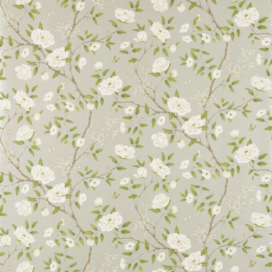 Zoffany 311333 Cotsworld Manor ROMEY''S GARDEN SILVER - tapeta z motywem pnącej piwonii i liści