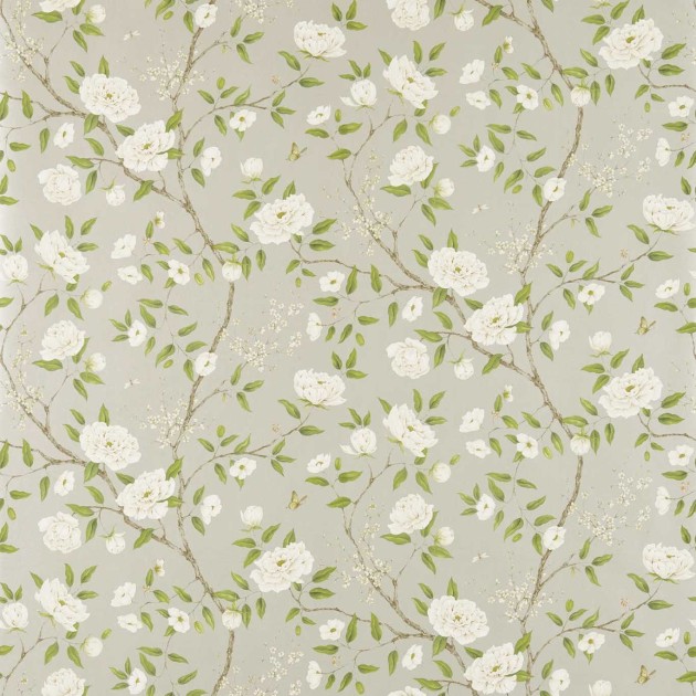 Zoffany 311333 Cotsworld Manor ROMEY''S GARDEN SILVER - tapeta z motywem pnącej piwonii i liści