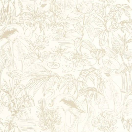 Caselio 103930204 Green & Co Le Cap Beige Irise - tapeta roślinna z motywem liści i kwiatów