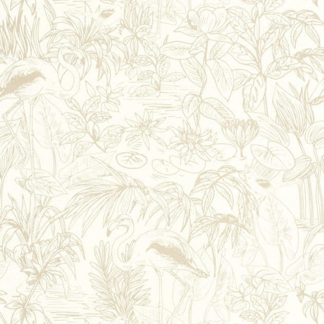 Caselio 103930204 Green & Co Le Cap Beige Irise - tapeta roślinna z motywem liści i kwiatów