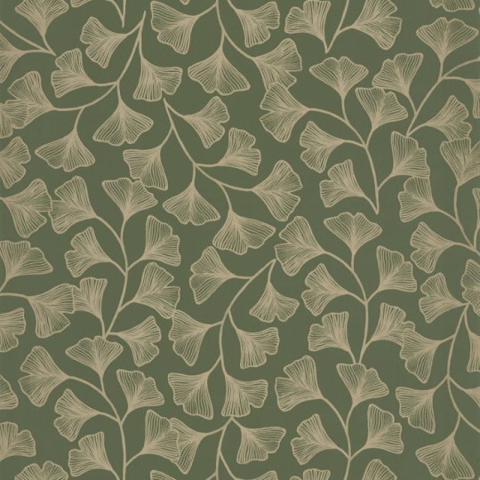 Caselio 103917221 Green & Co Osaka Vert Kaki Or - tapeta w liście miłorzębu