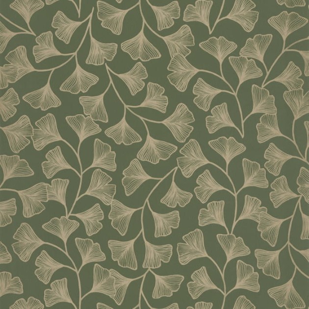 Caselio 103917221 Green & Co Osaka Vert Kaki Or - tapeta w liście miłorzębu