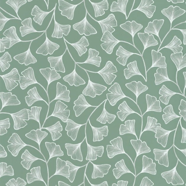 Caselio 103917493 Green & Co Osaka Vert De Gris - tapeta w liście miłorzębu