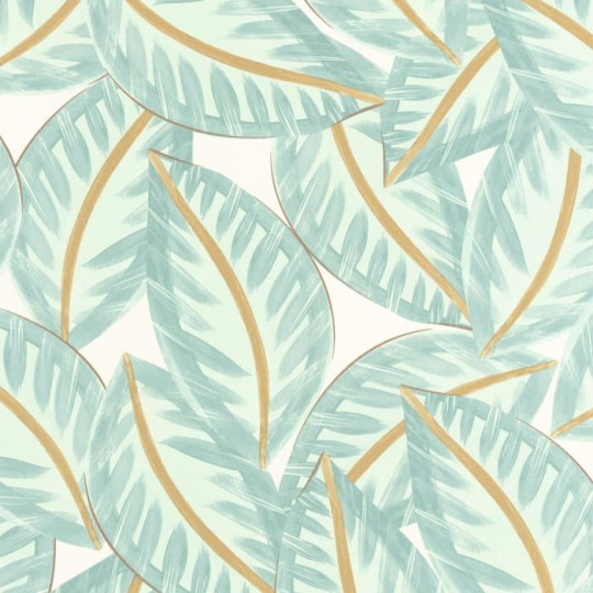 Caselio 103900637 Green & Co Caracas Vert D’eau Or - tapeta w liście
