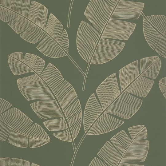 Caselio 101107142 Green & Co Moonlight Banana Tree Vert Kaki - tapeta w liście bananowca