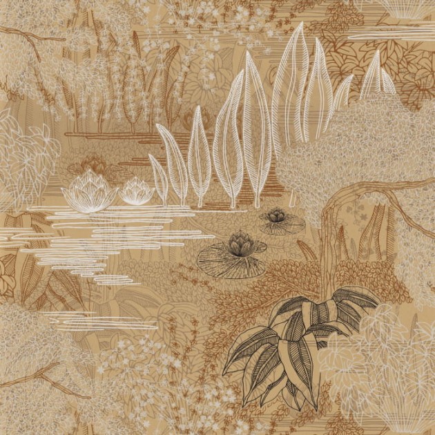 Casamance 75680508 Square Jasmin Jasmin Dore - tapeta z motywem ogrodu wodnego