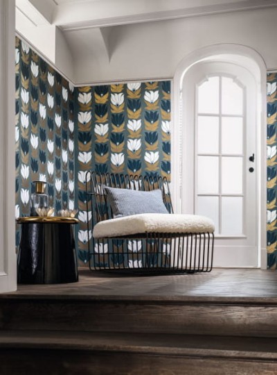 Casamance 75690712 Square Jasmin Dauphine Grege - tapeta botaniczna w kwiaty