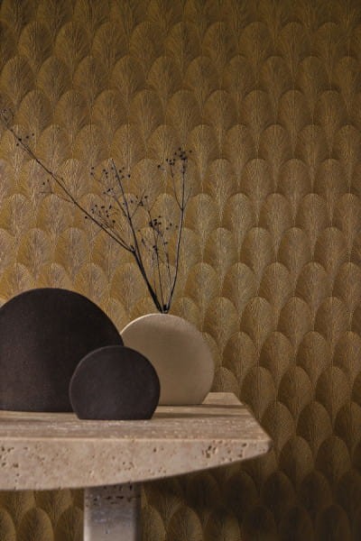 Casamance 75781528 Textures Metalliques Tourmaline Taupe - tapeta łuki w stylu art-deco