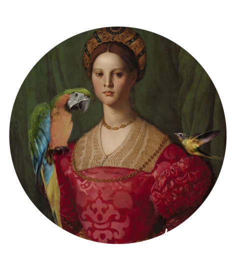 Wallcolors Dots Mother Of Birds - okrągły mural z motywem kobiety, papugi i kolibra