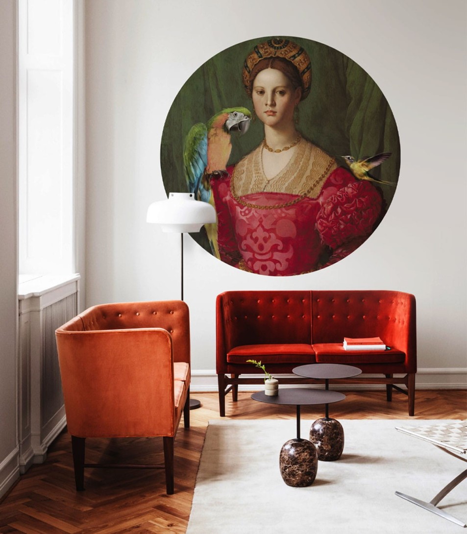 Wallcolors Dots Mother Of Birds - okrągły mural z motywem kobiety, papugi i kolibra