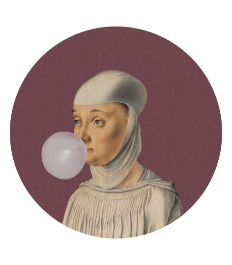Wallcolors Dots Woman With Bubblegum Eggplant - okrągły mural z motywem kobiety z gumą do żucia