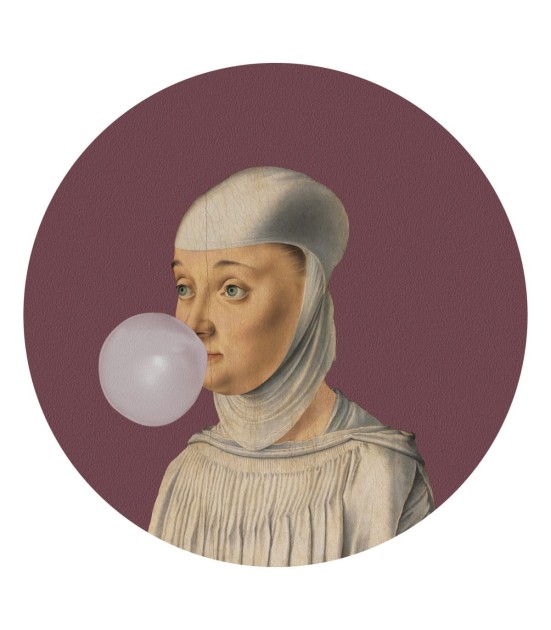 Wallcolors Dots Woman With Bubblegum Eggplant - okrągły mural z motywem kobiety z gumą do żucia