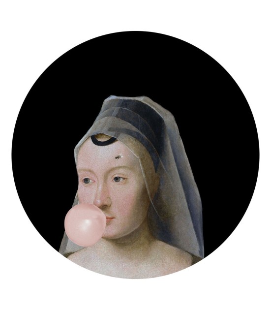 Wallcolors Dots Lady Veil - okrągły mural z motywem kobiety z gumą i muchą