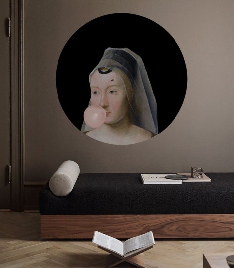 Wallcolors Dots Lady Veil - okrągły mural z motywem kobiety z gumą i muchą