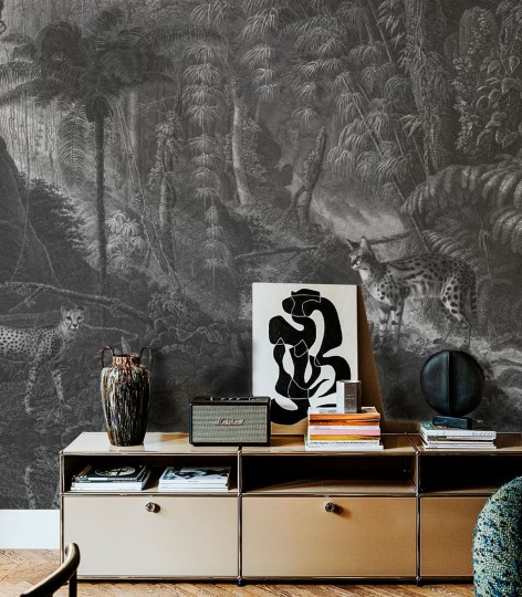 Wallcolors Vintage Therapy Palms and cats - mural z motywem dżungli i rysia