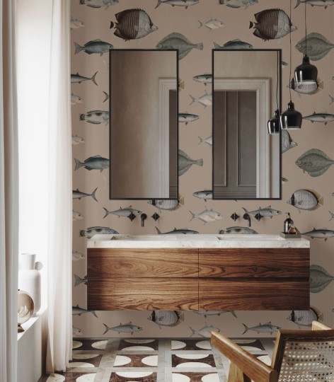 Wallcolors Vintage Therapy Under the Sea Vintage Beige - mural z motywem ryb